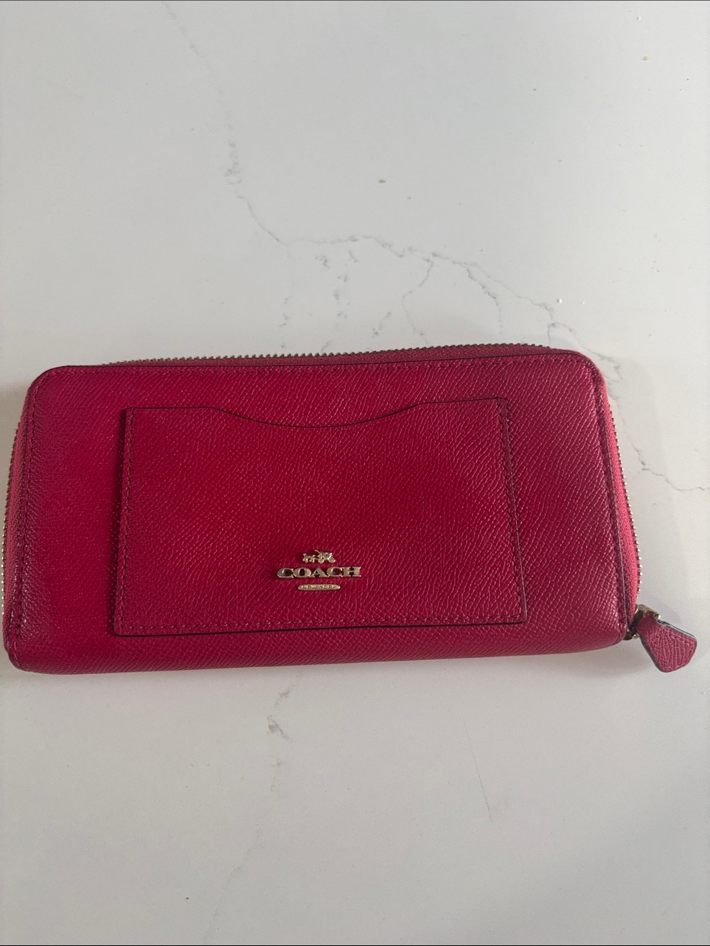Coach Hot Pink Leather Zip Wallet with Exterior Pocket